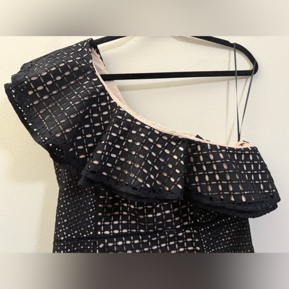 NWT J. Crew Collection‎ Black Eyelet Lace One Shoulder Ruffle Mini Dress - 12 - Picture 2 of 12